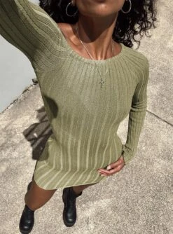 Princess Polly Santorini Knit Mini Dress Green