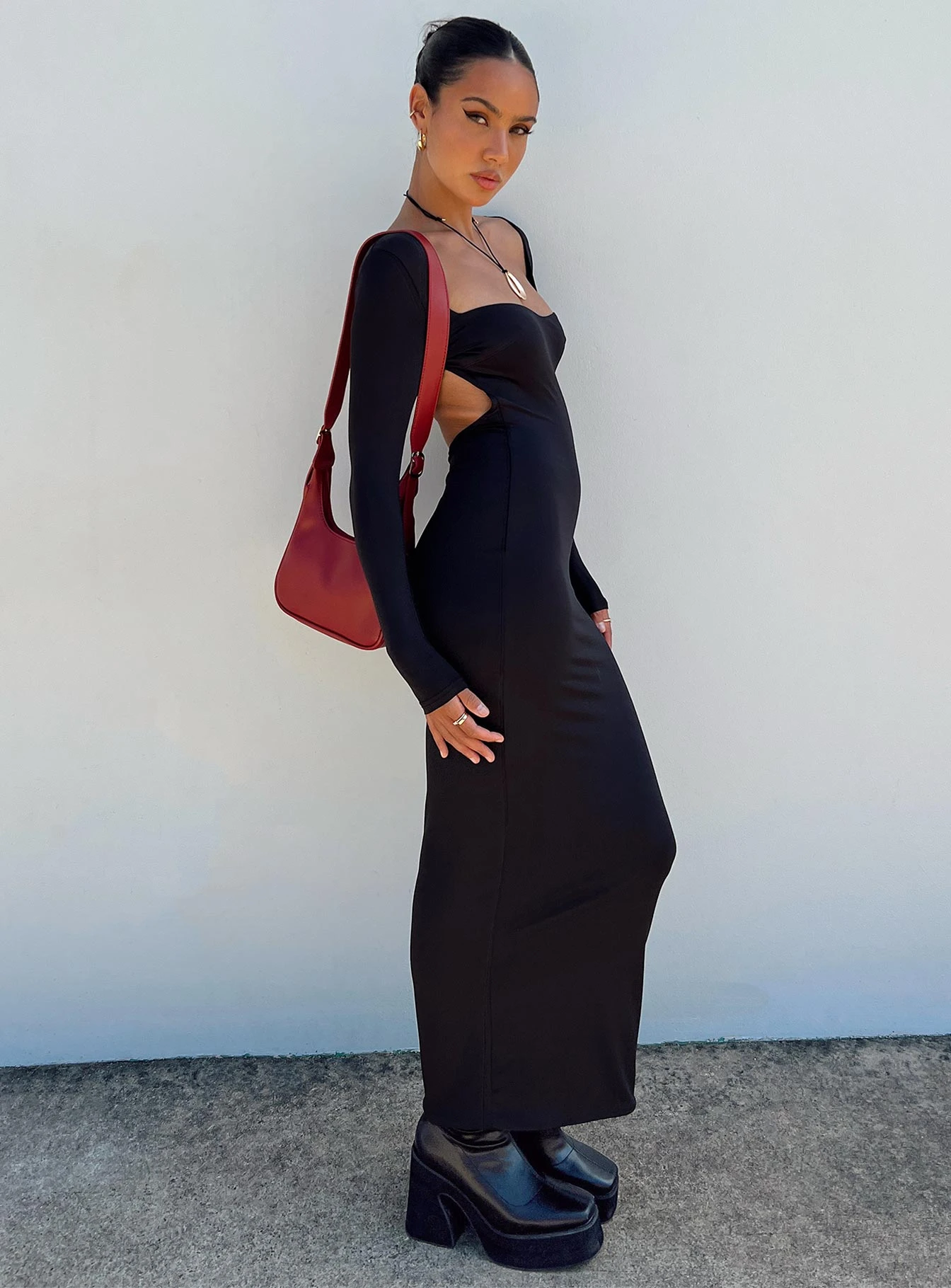 Dorado Long Sleeve Midi Dress Black 1 Dorado Long Sleeve Midi Dress Black