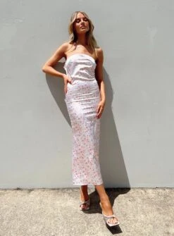 Princess Polly Barnsley Strapless Midi Dress Pink / Floral