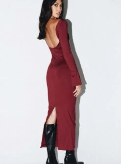 Princess Polly Belfa Long Sleeve Maxi Dress Burgundy