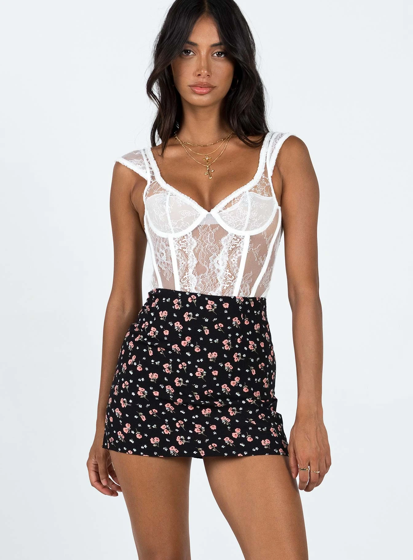 Princess Polly Selby Mini Skirt Black Floral 2 Princess Polly Selby Mini Skirt Black Floral - Image 2