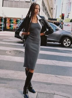 Princess Polly Camellia Midi Dress Slate Grey