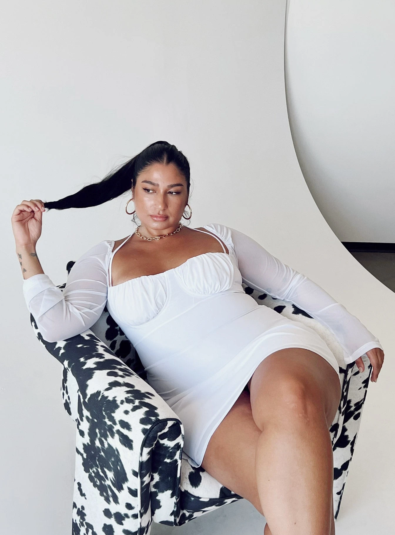 Dyer Sheer Sleeve Mini Dress White Curve 1 Dyer Sheer Sleeve Mini Dress White Curve