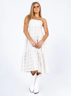 Princess Polly Nicola Midi Dress Beige / White