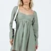 Princess Polly Vikki Mini Dress Sage -Princess Polly Sales Store 1 modelinfo chloe us2 acb2cf91 64a5 4ceb 86b0 1745c7a23394