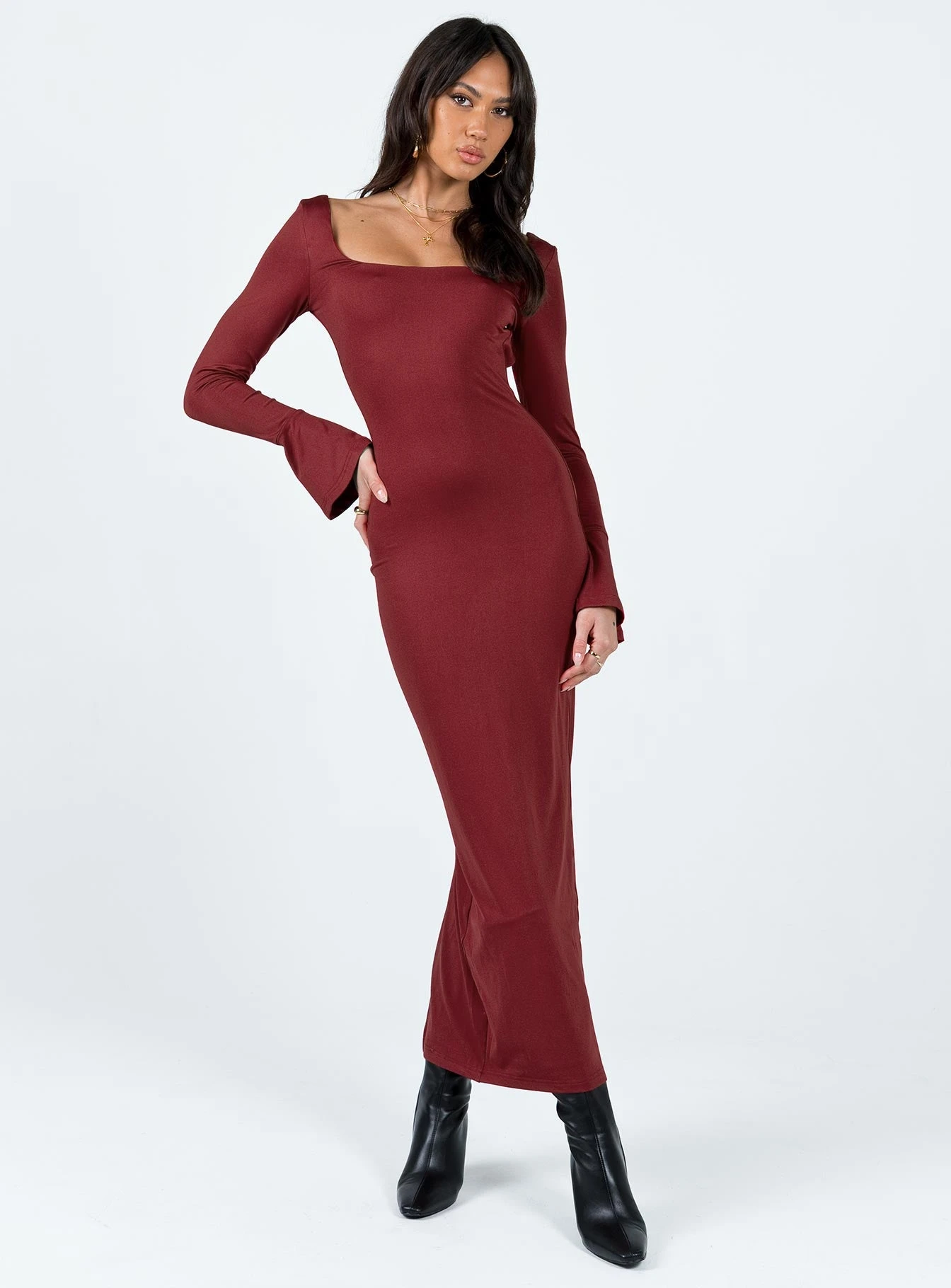 Princess Polly Belfa Long Sleeve Maxi Dress Burgundy 2 Princess Polly Belfa Long Sleeve Maxi Dress Burgundy - Image 2