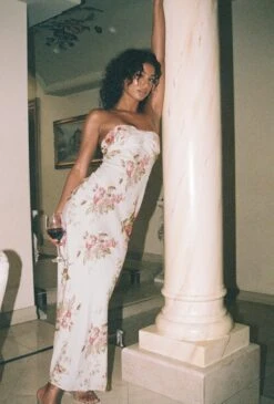 Princess Polly Abeila Strapless Maxi Dress Pink Multi