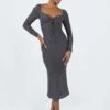 Princess Polly Fowlers Long Sleeve Midi Dress Slate -Princess Polly Sales Store 1 modelinfo lola us4 e3041c98 1e7f 4af1 9cd3 5786497be518