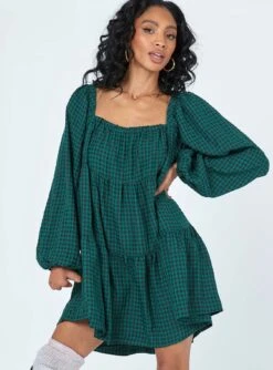 Princess Polly Zalia Long Sleeve Mini Dress Black / Green