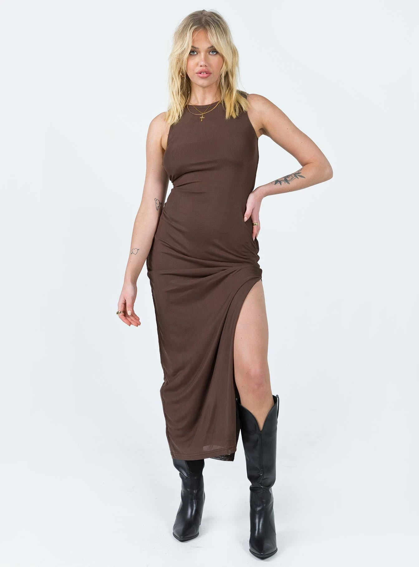 Brenly Mesh Maxi Dress Brown 2 Brenly Mesh Maxi Dress Brown - Image 2