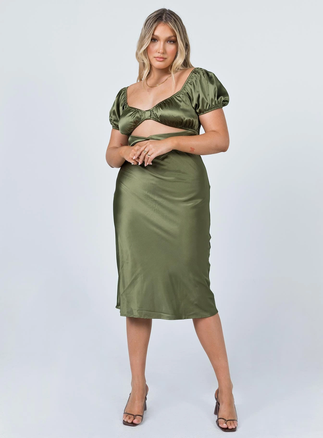 Princess Polly Nakita Midi Dress Khaki 2 Princess Polly Nakita Midi Dress Khaki - Image 2