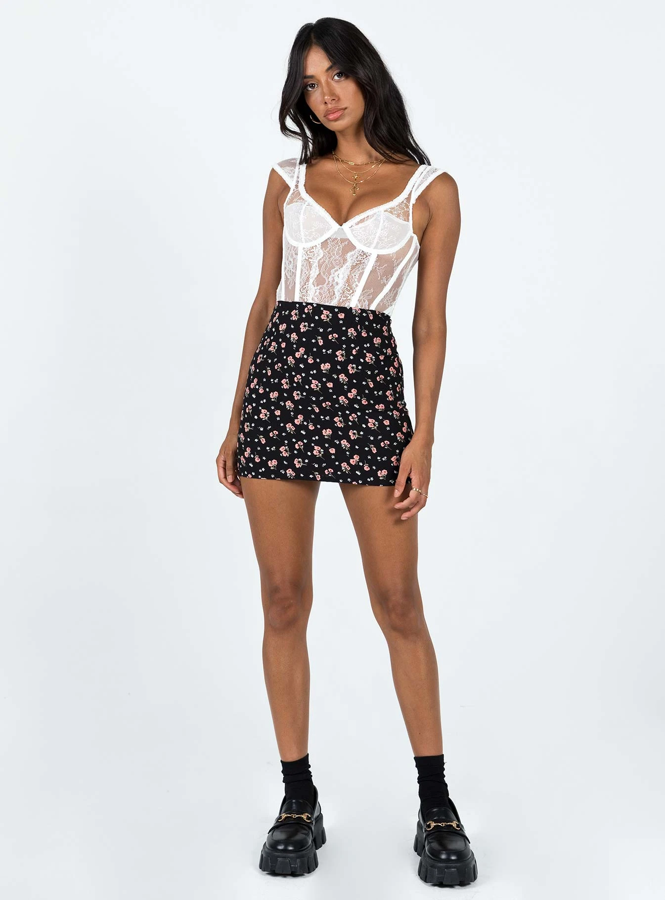 Princess Polly Selby Mini Skirt Black Floral 3 Princess Polly Selby Mini Skirt Black Floral - Image 3