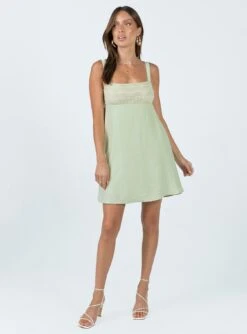 Princess Polly Laci Mini Dress Sage -Princess Polly Sales Store 2 modelinfo Casey us2 5087187e 1165 480f 9a12 905999034fe7