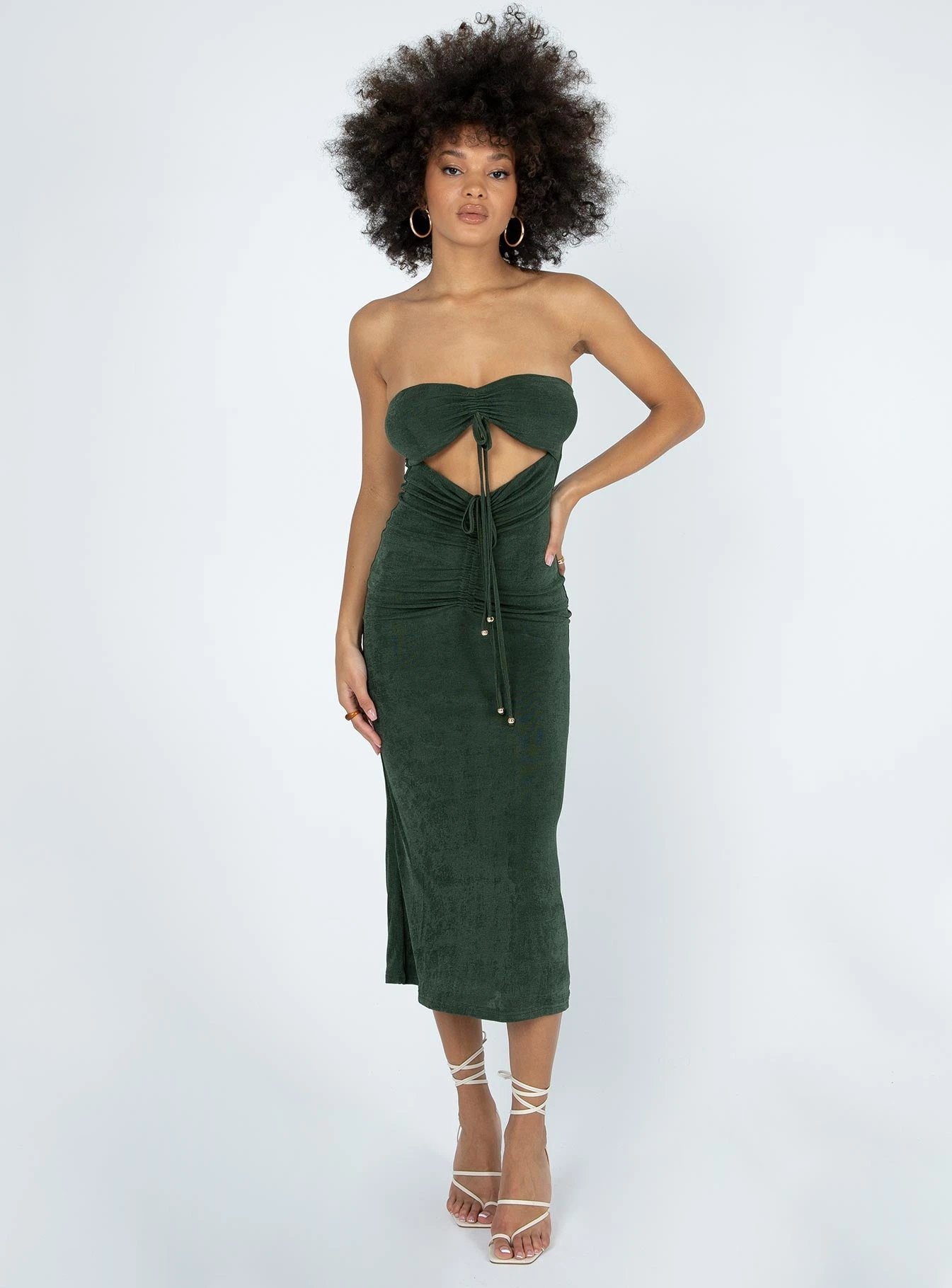Princess Polly Callie Strapless Midi Dress Green 2 Princess Polly Callie Strapless Midi Dress Green - Image 2