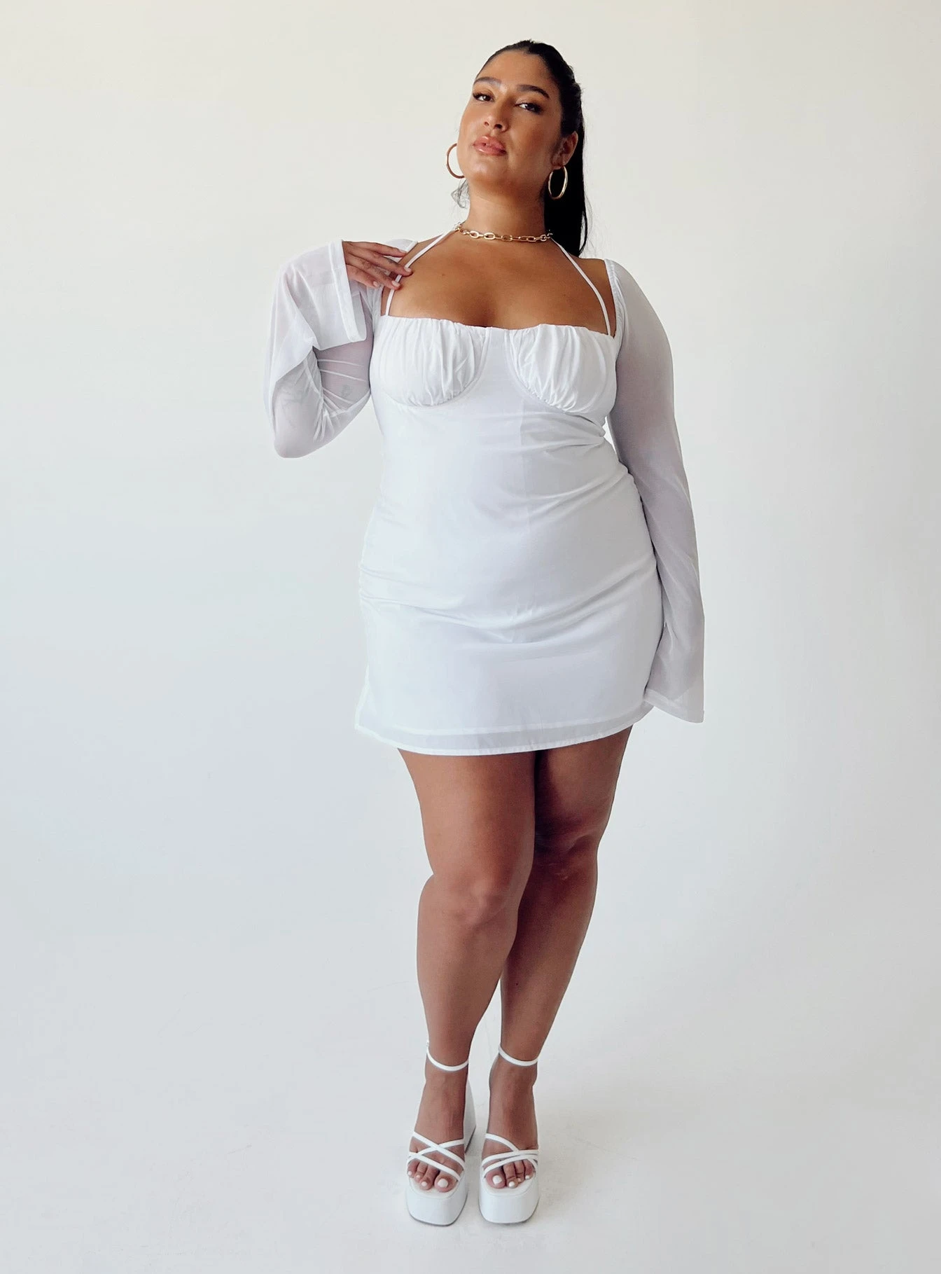 Dyer Sheer Sleeve Mini Dress White Curve 2 Dyer Sheer Sleeve Mini Dress White Curve - Image 2