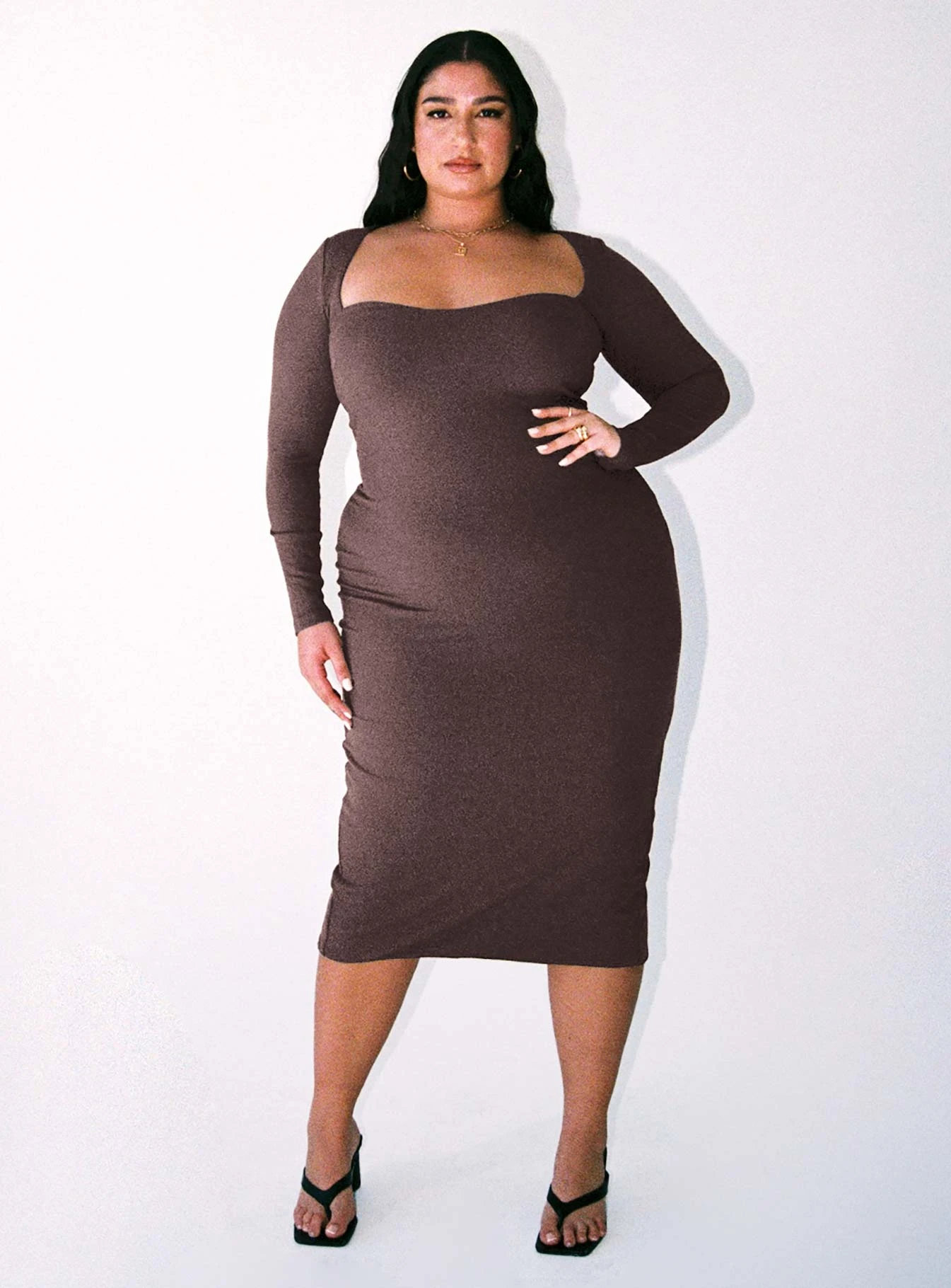 Nolan Midi Dress Brown Curve 2 Nolan Midi Dress Brown Curve - Image 2