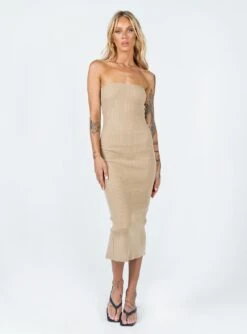 Princess Polly Ethan Strapless Midi Dress Beige -Princess Polly Sales Store 2 modelinfo emma leigh us4 6772c841 3bd3 4761 bc46 bf9ffea5c450