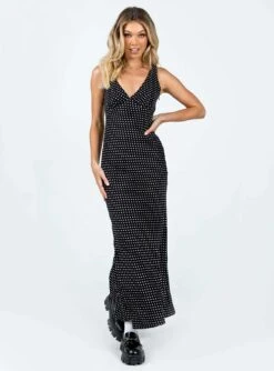 Princess Polly Nellie Maxi Dress Black Polka Dot -Princess Polly Sales Store 2 modelinfo emma us2 feafe9e5 b358 490b 805e d60ae6987999