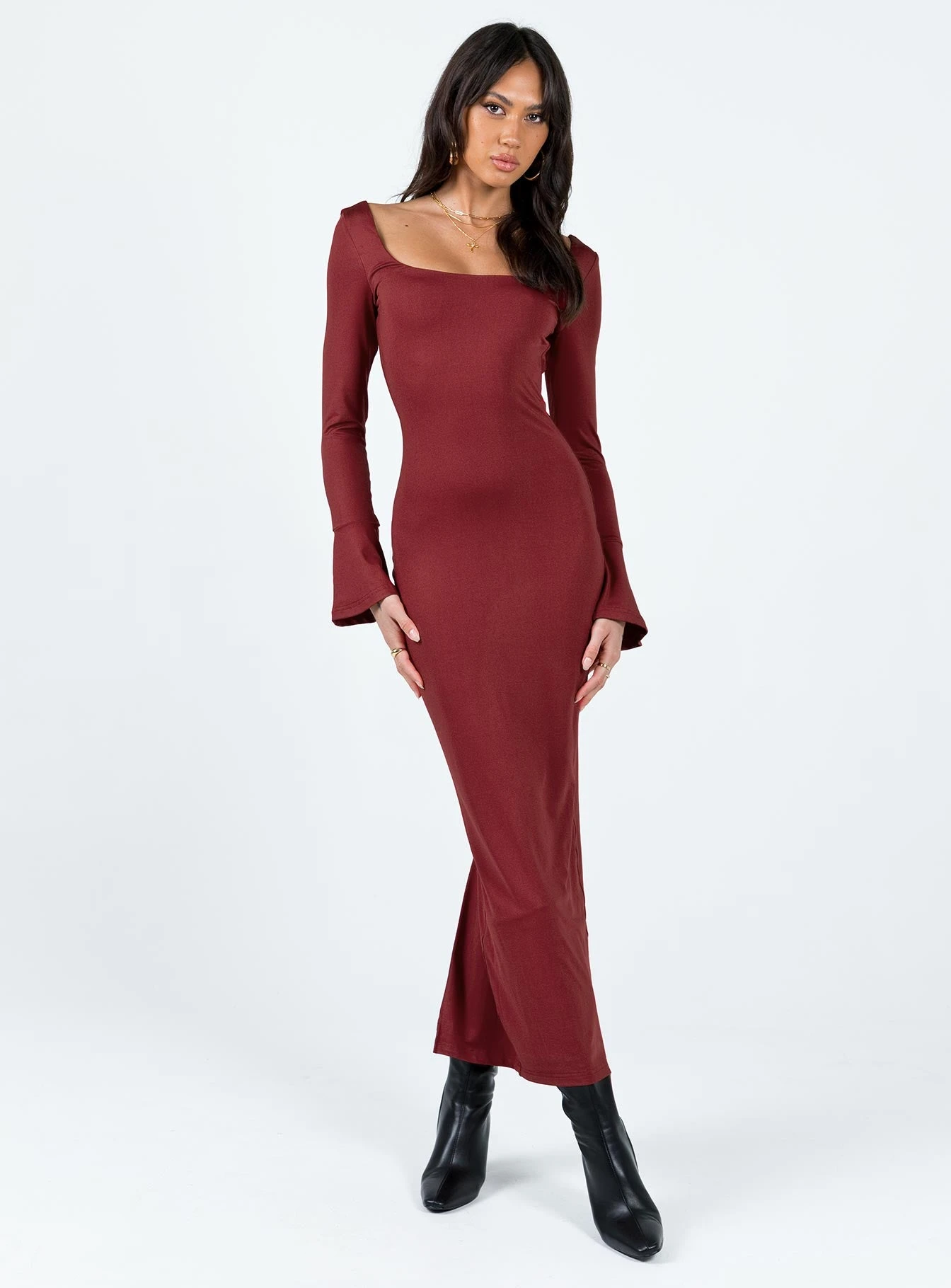 Princess Polly Belfa Long Sleeve Maxi Dress Burgundy 3 Princess Polly Belfa Long Sleeve Maxi Dress Burgundy - Image 3