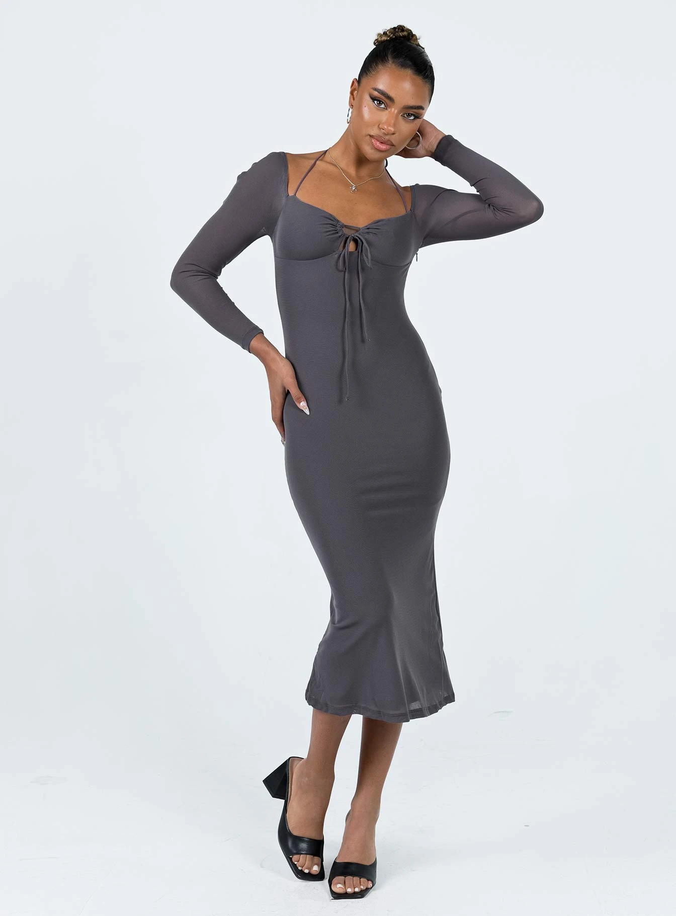 Princess Polly Fowlers Long Sleeve Midi Dress Slate 2 Princess Polly Fowlers Long Sleeve Midi Dress Slate - Image 2