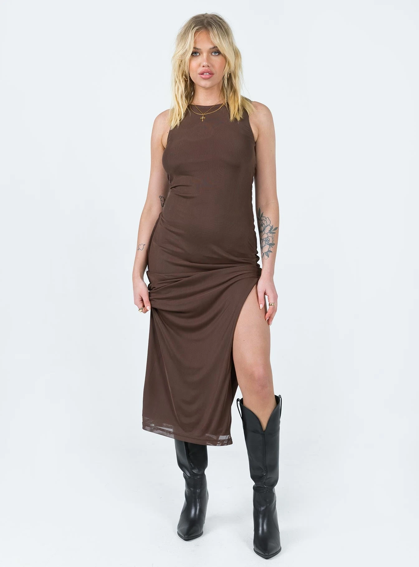 Brenly Mesh Maxi Dress Brown 3 Brenly Mesh Maxi Dress Brown - Image 3