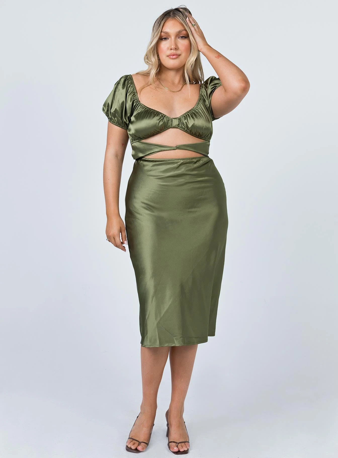 Princess Polly Nakita Midi Dress Khaki 3 Princess Polly Nakita Midi Dress Khaki - Image 3