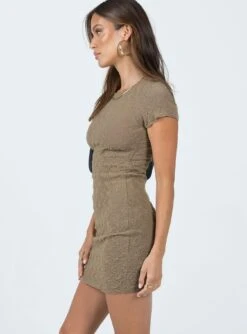 Princess Polly Dealio Mini Dress Beige -Princess Polly Sales Store 3 modelinfo Casey us2 b0cdd2ea c03a 431e b796 d8b55431a9ac