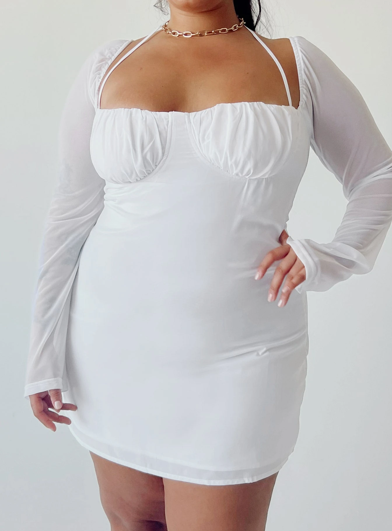 Dyer Sheer Sleeve Mini Dress White Curve 3 Dyer Sheer Sleeve Mini Dress White Curve - Image 3
