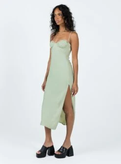 Princess Polly Hazel Midi Dress Sage -Princess Polly Sales Store 3 modelinfo kristen us2 e1b0ed53 c954 4dcd 9d36 e4c4b0689611