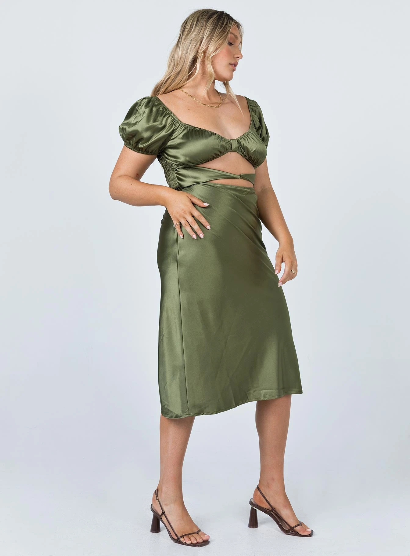 Princess Polly Nakita Midi Dress Khaki 4 Princess Polly Nakita Midi Dress Khaki - Image 4