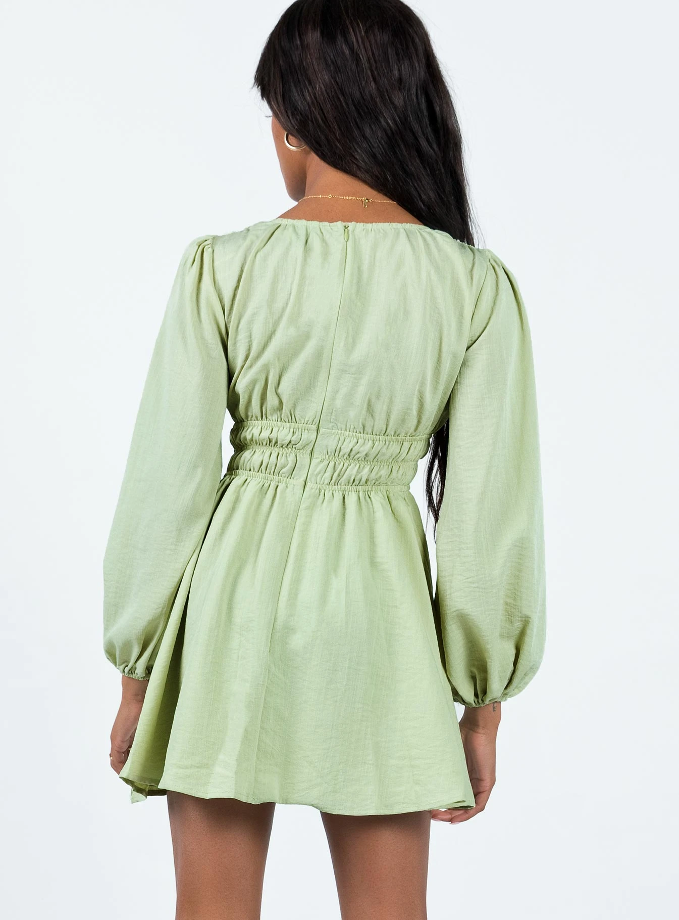 Princess Polly Marsia Long Sleeve Mini Dress Sage 4 Princess Polly Marsia Long Sleeve Mini Dress Sage - Image 4
