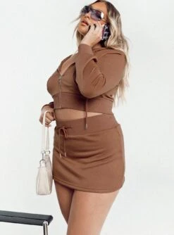 Princess Polly Jaded Y2k Terry Mini Skirt Brown