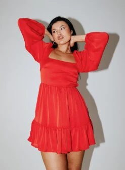 Princess Polly Tropez Long Sleeve Mini Dress Red